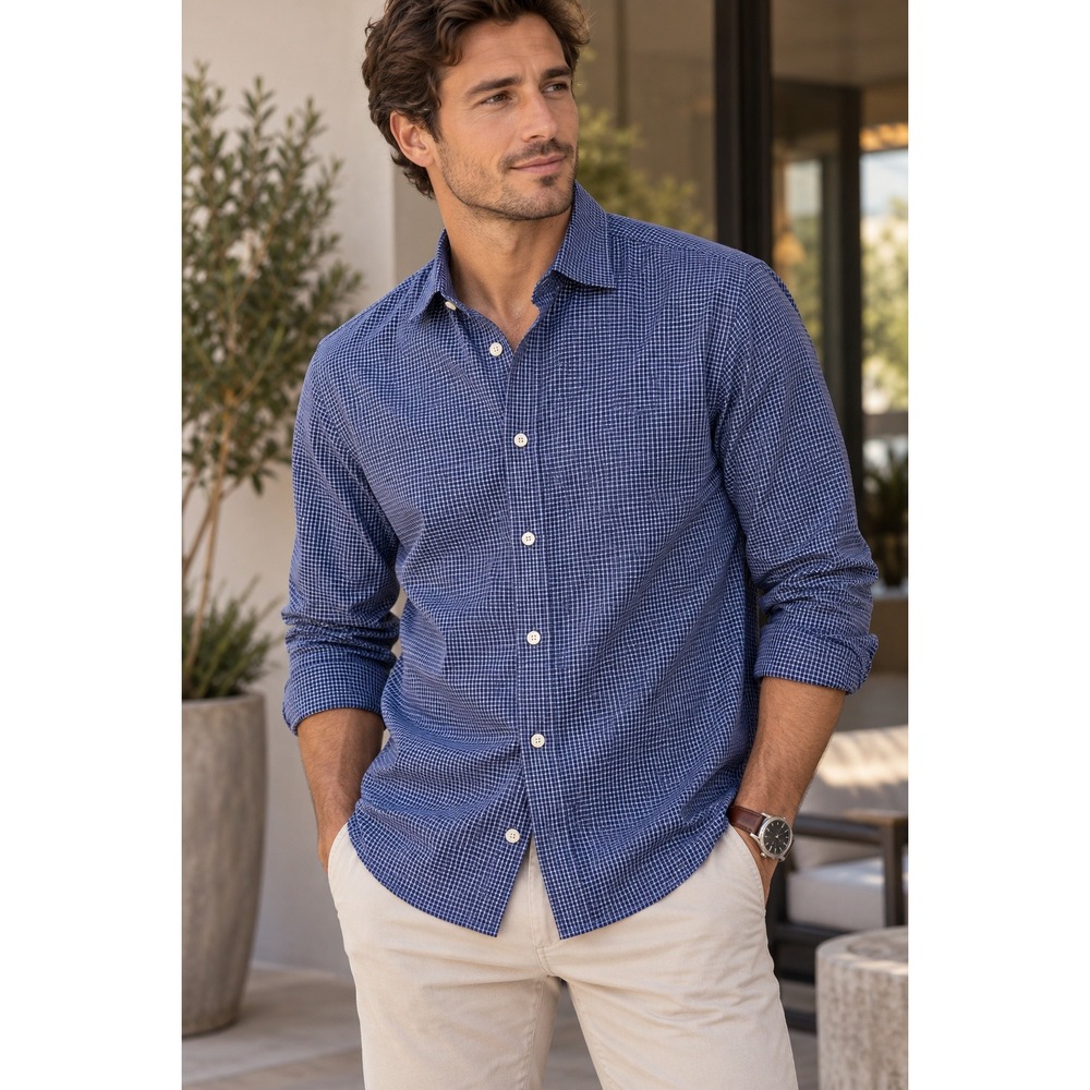 Banana Republic Shirt Mens Medium Blue Gingham Button Down Preppy Professional